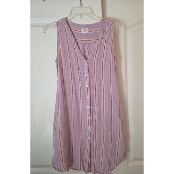 Marine Layer Dresses & Skirts - Marine Layer Pink Striped Linen Blend Sleeveless Shirt Dress M Pockets